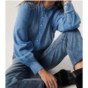 ba&sh Axelle Light Blue Denim Shirt